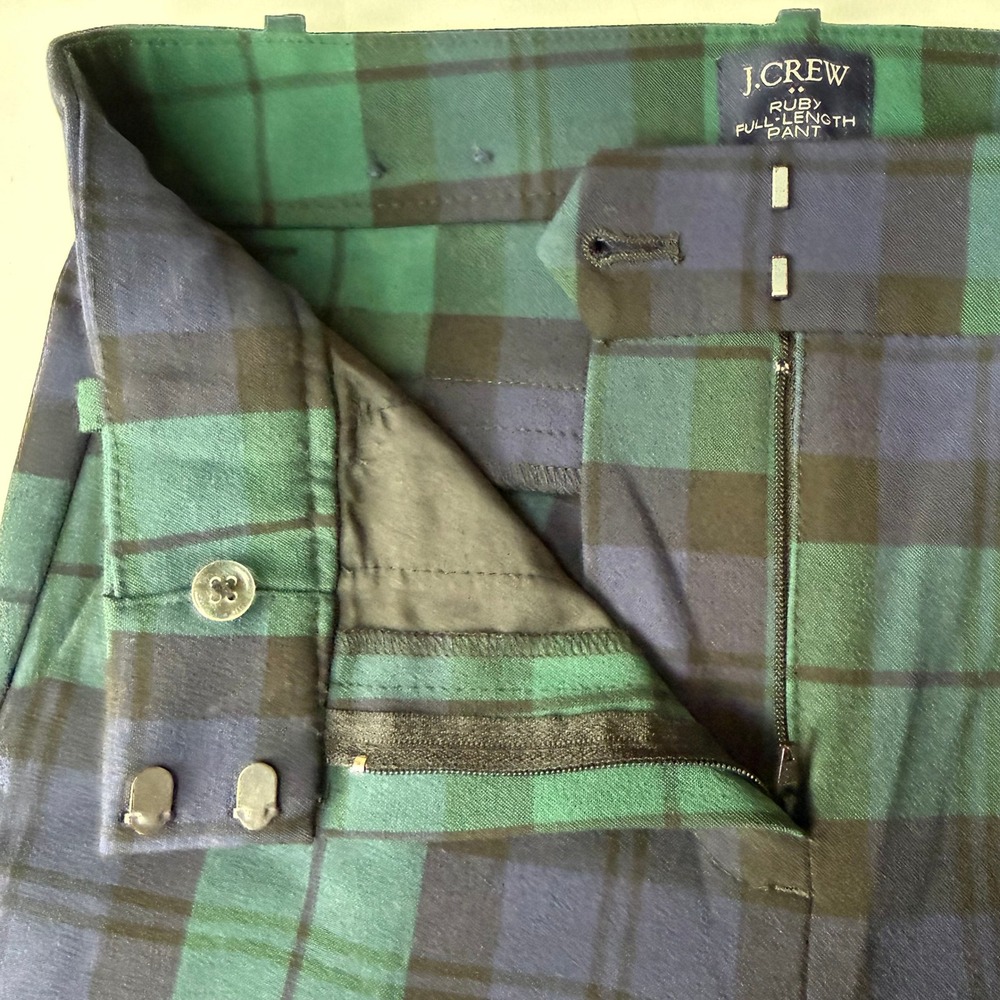 J Crew Pants Womens 0 Green Blue Blackwatch Plaid Ruby Full-Length Slim Leg - Picture 5 of 16
